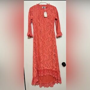 Dainty Jewells Coral Long Sleeve Lace Dress